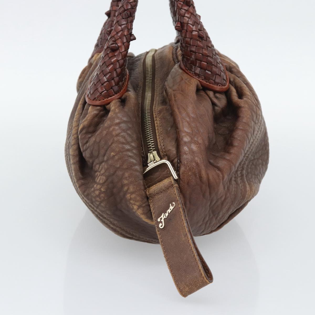 FENDI Spy Bag Leather Brown Gold Auth 194937A