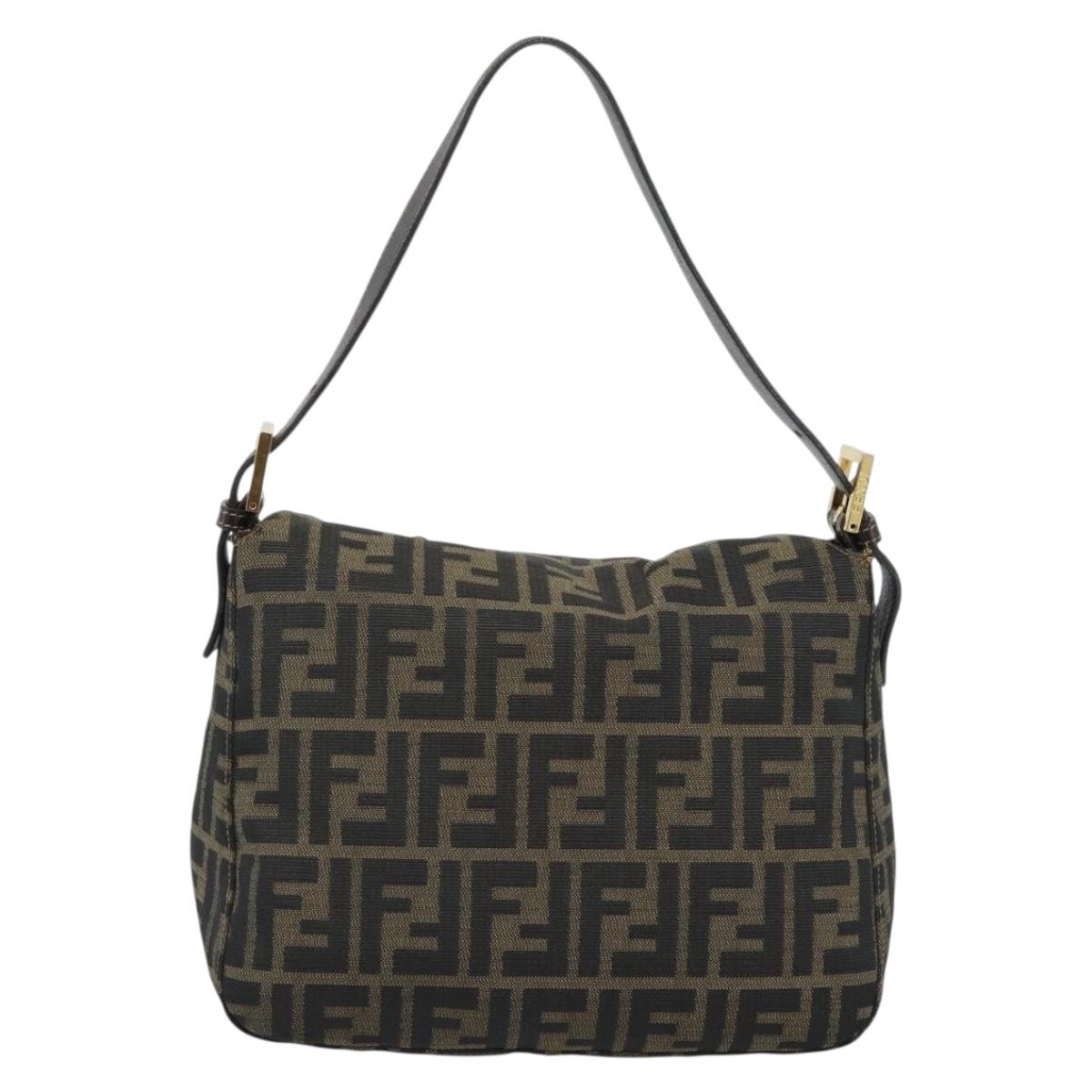 FENDI Zucca Canvas Mamma Baguette Shoulder Bag Brown Black Auth 194939V