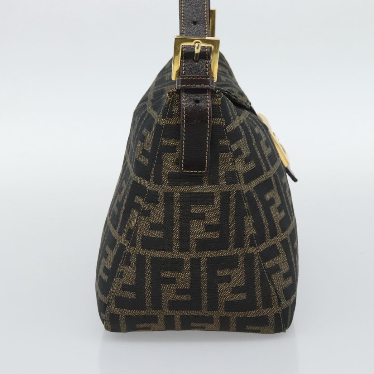 FENDI Zucca Canvas Mamma Baguette Shoulder Bag Brown Black Auth 194939V