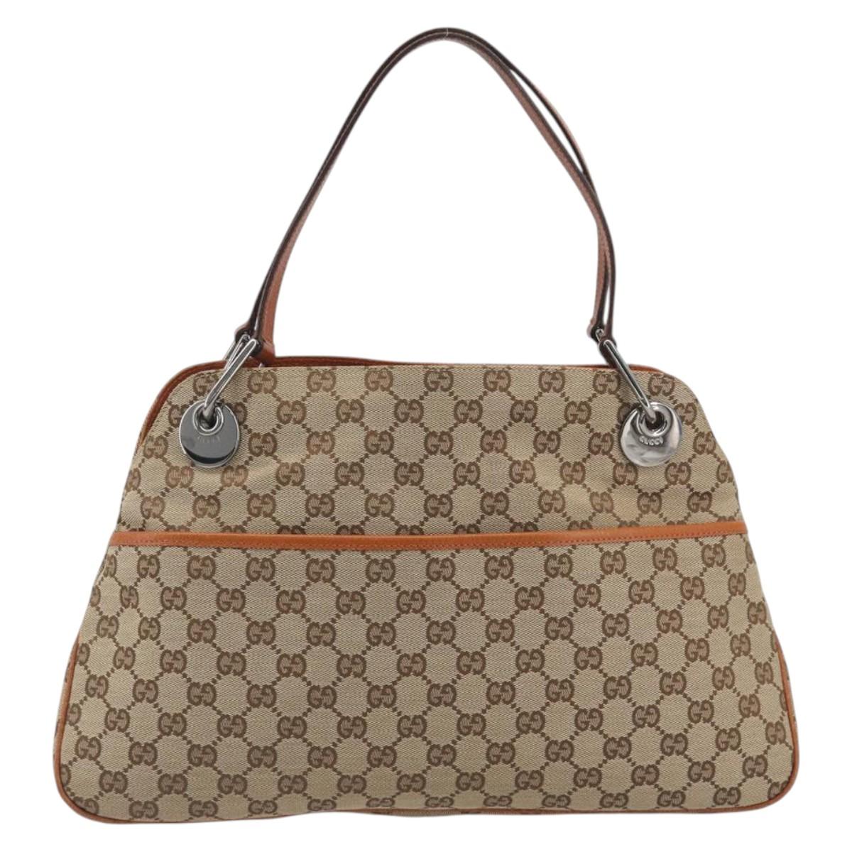 GUCCI GG Canvas Hand Bag Silver Beige 121023 Auth 194941V