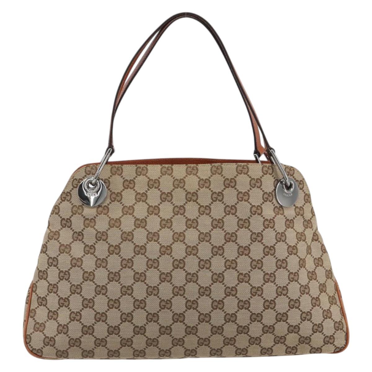 GUCCI GG Canvas Hand Bag Silver Beige 121023 Auth 194941V