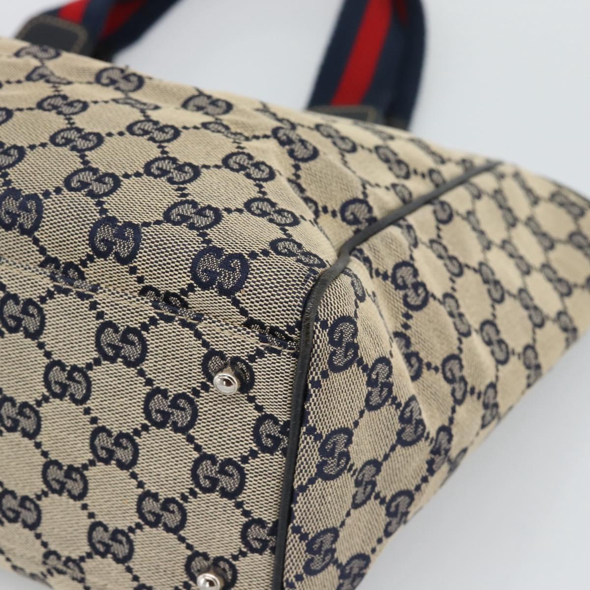 GUCCI GG Canvas Sherry Line Tote Bag Navy Silver 145758 Auth 194942A