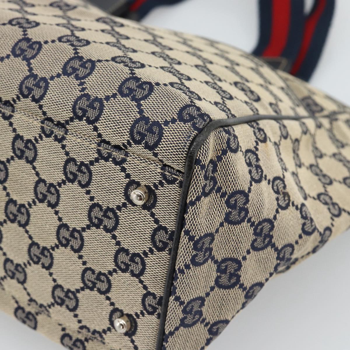 GUCCI GG Canvas Sherry Line Tote Bag Navy Silver 145758 Auth 194942A