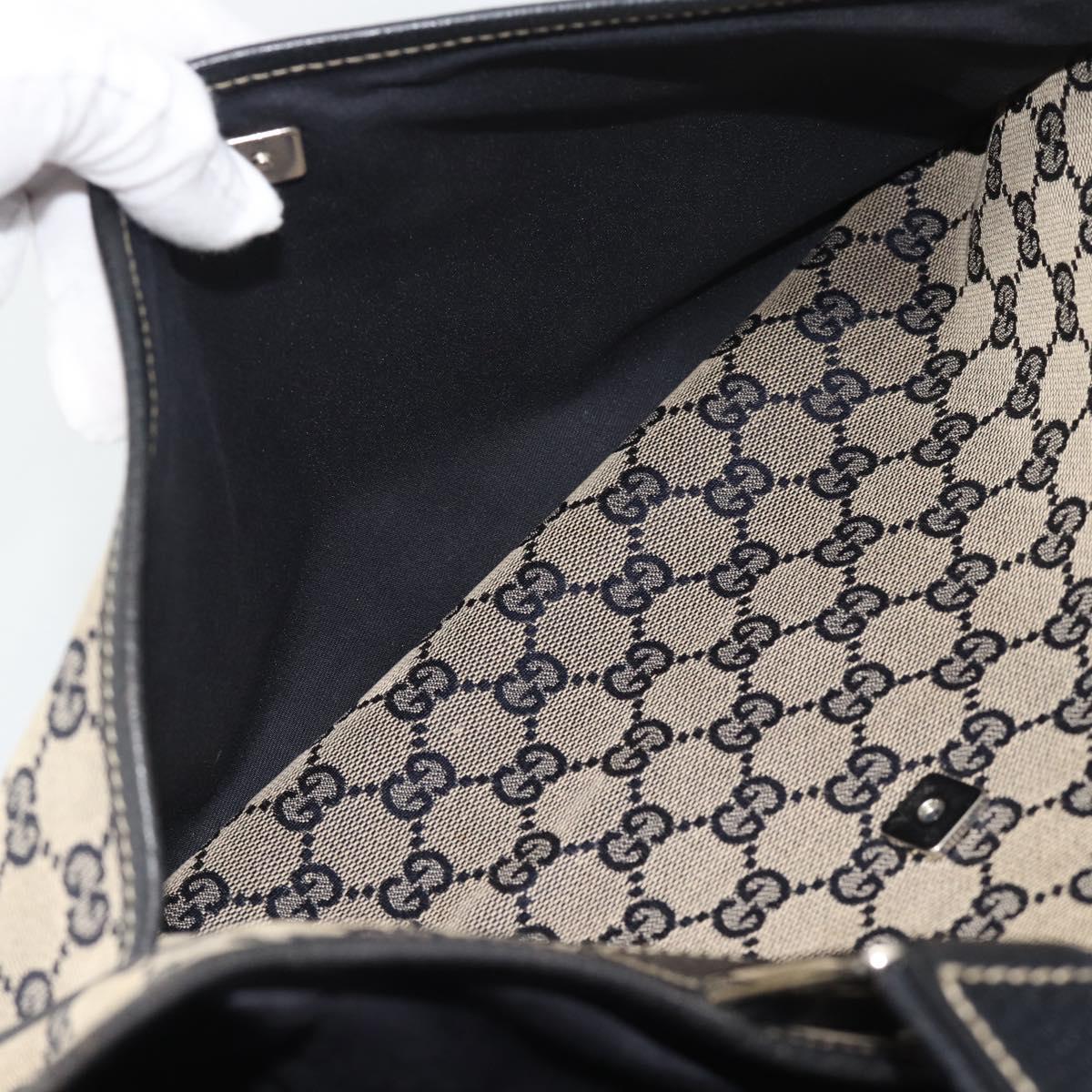 GUCCI GG Canvas Sherry Line Tote Bag Navy Silver 145758 Auth 194942A