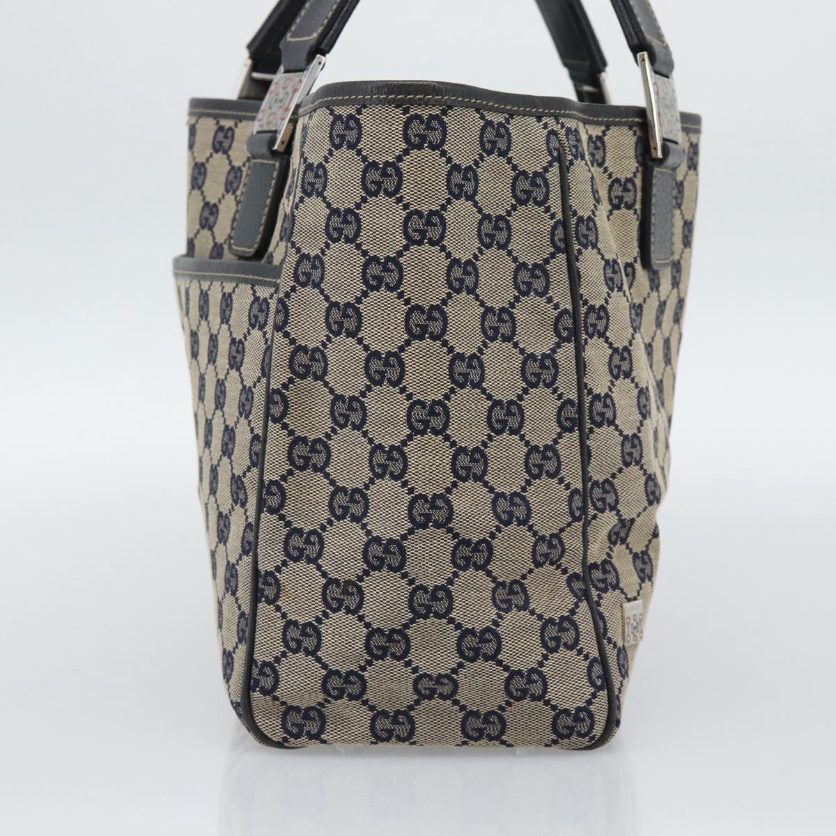 GUCCI GG Canvas Sherry Line Tote Bag Navy Silver 145758 Auth 194942A