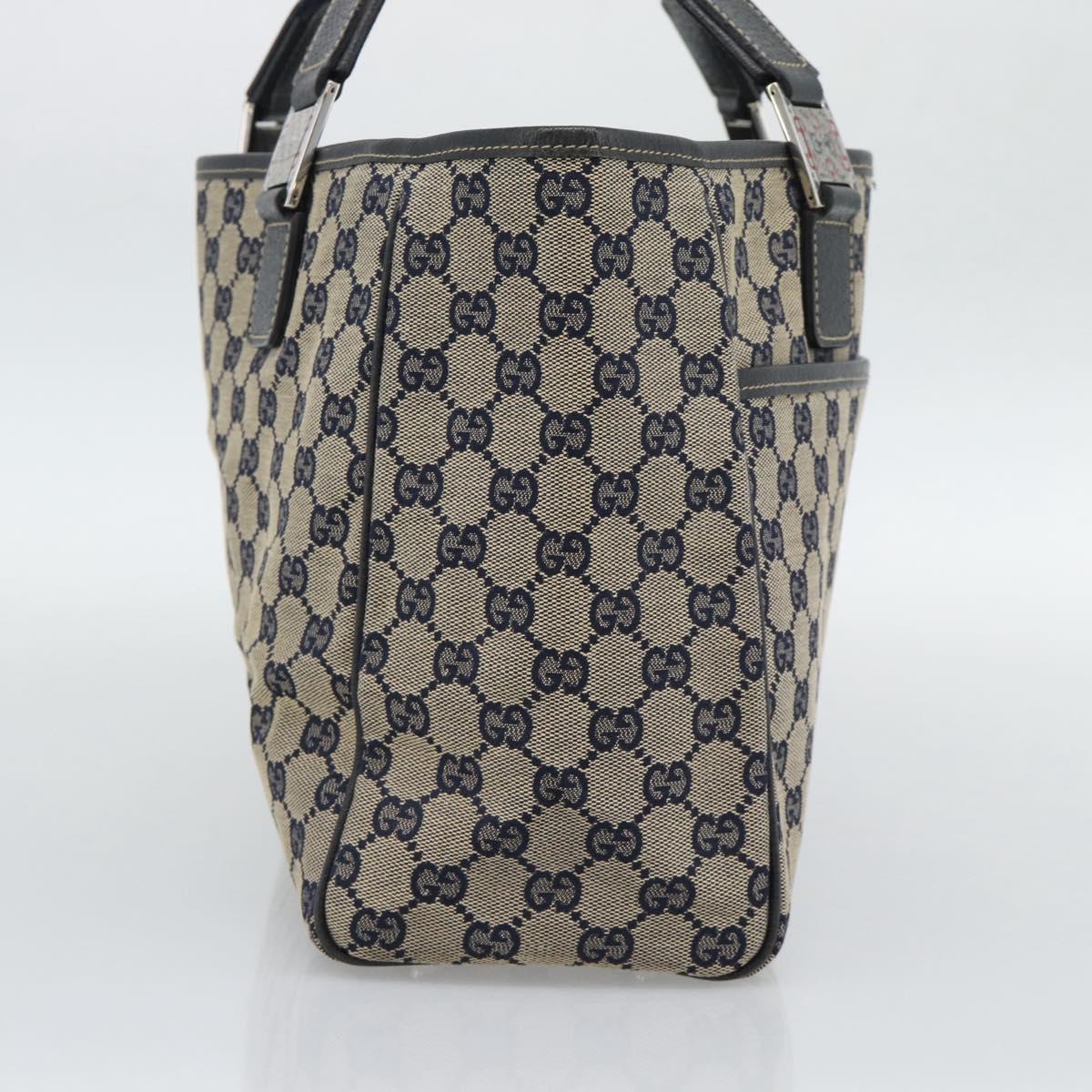 GUCCI GG Canvas Sherry Line Tote Bag Navy Silver 145758 Auth 194942A