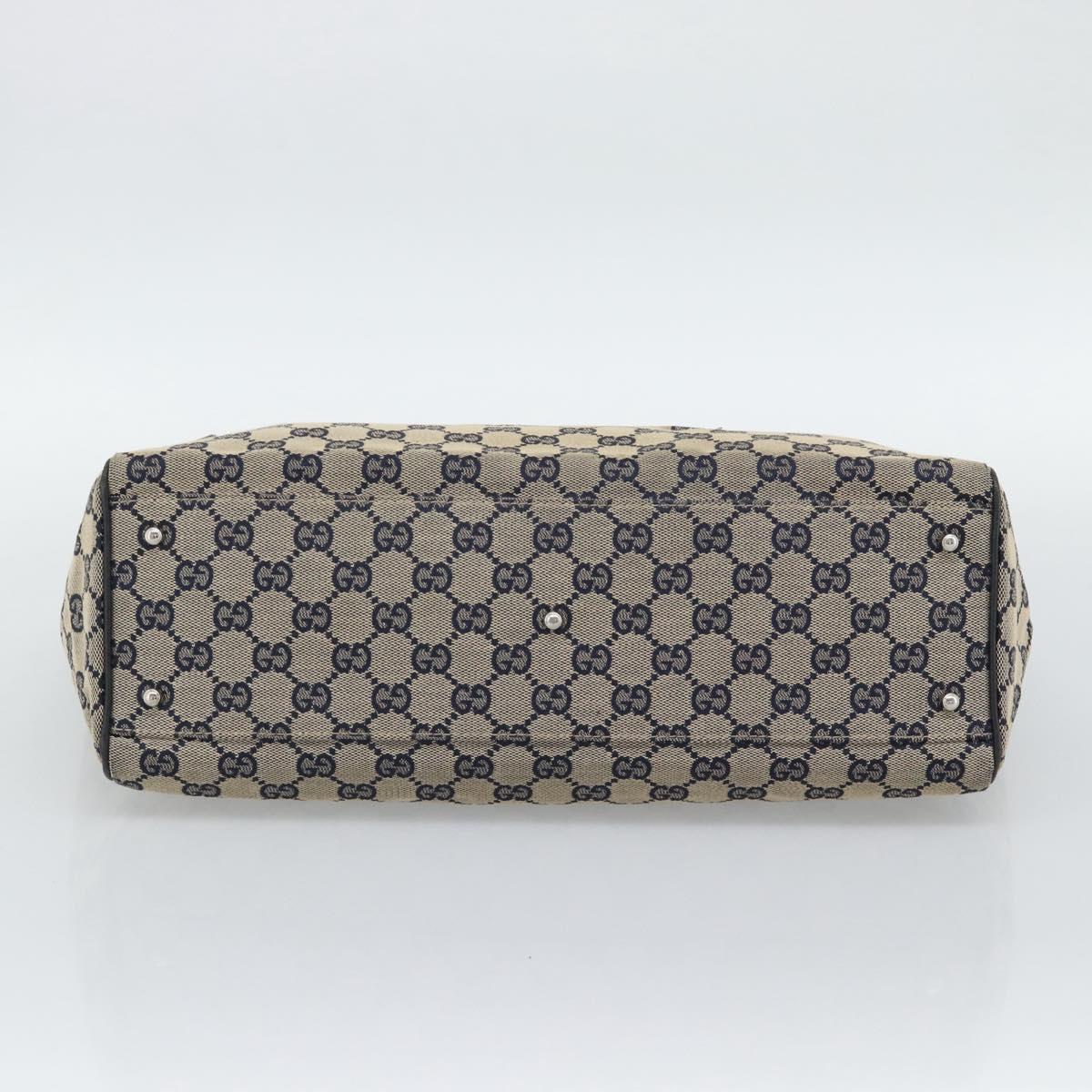 GUCCI GG Canvas Sherry Line Tote Bag Navy Silver 145758 Auth 194942A