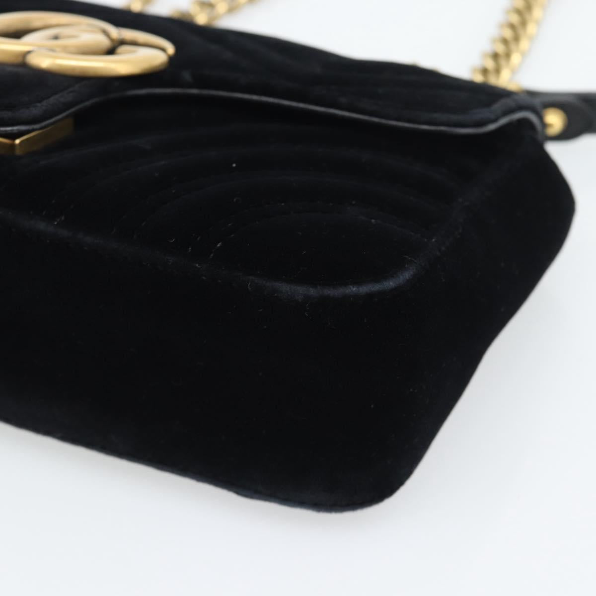 GUCCI GG Marmont Chain Shoulder Bag Velor Black Gold 446744 Auth 194944V