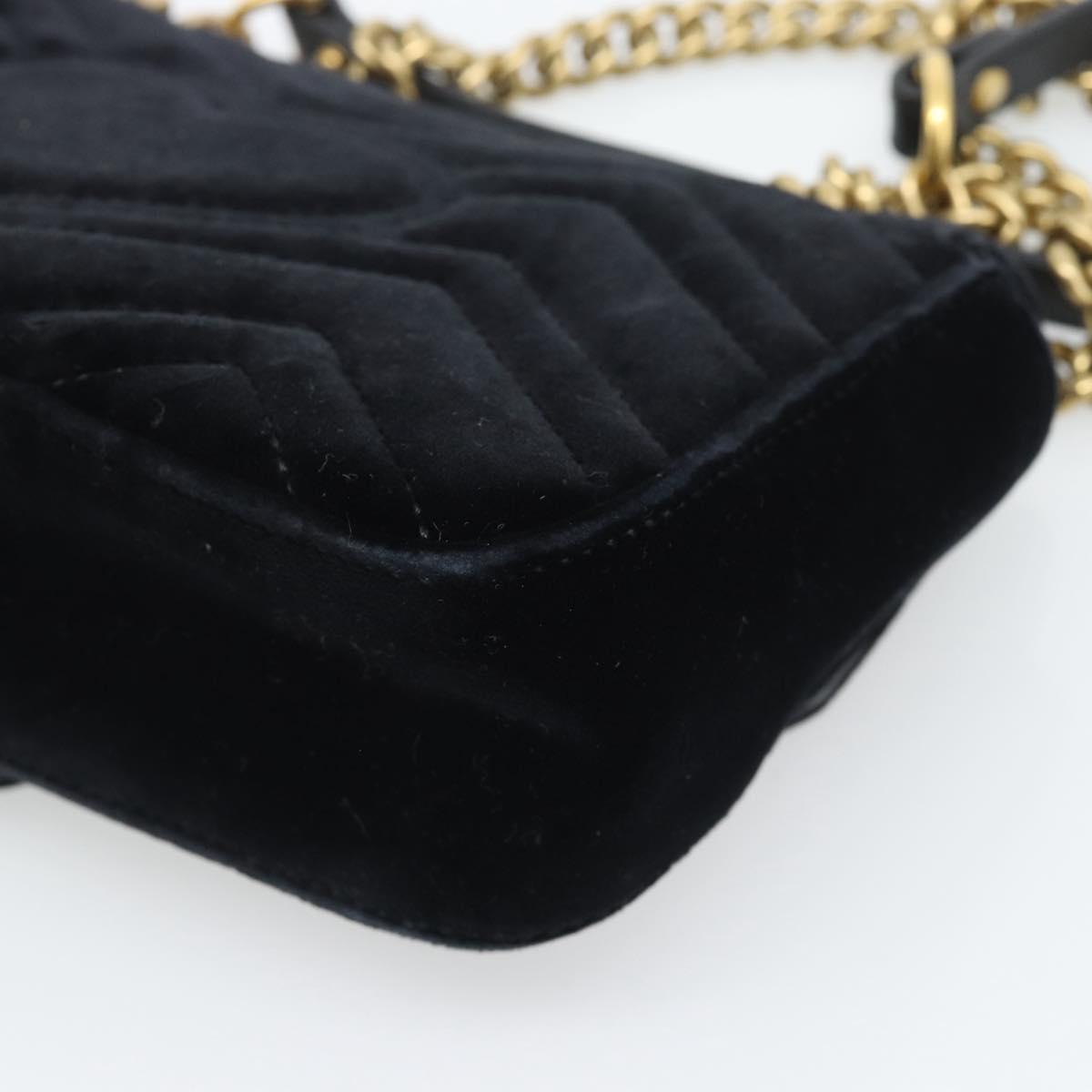 GUCCI GG Marmont Chain Shoulder Bag Velor Black Gold 446744 Auth 194944V