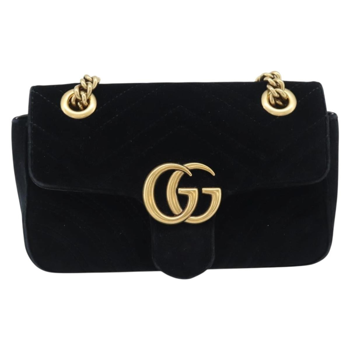 GUCCI GG Marmont Chain Shoulder Bag Velor Black Gold 446744 Auth 194944V