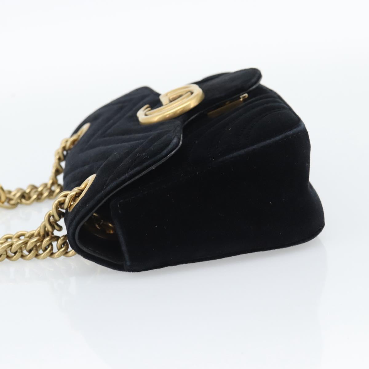 GUCCI GG Marmont Chain Shoulder Bag Velor Black Gold 446744 Auth 194944V