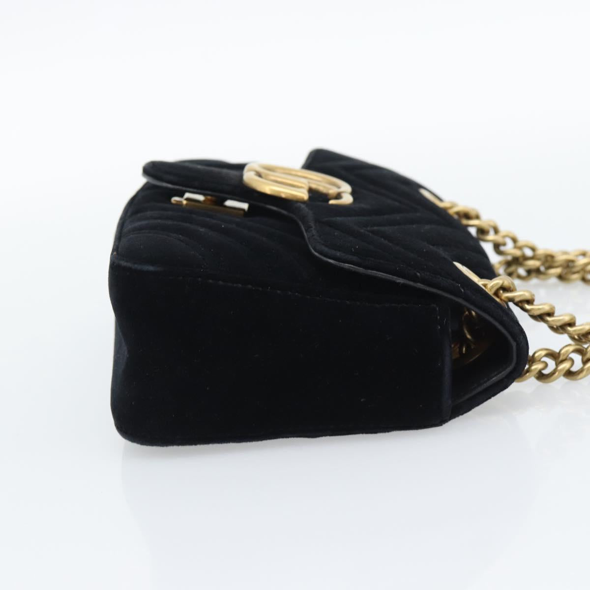 GUCCI GG Marmont Chain Shoulder Bag Velor Black Gold 446744 Auth 194944V
