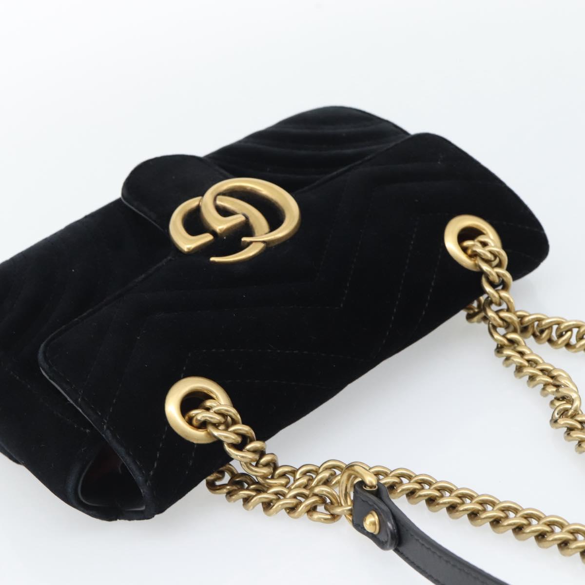 GUCCI GG Marmont Chain Shoulder Bag Velor Black Gold 446744 Auth 194944V