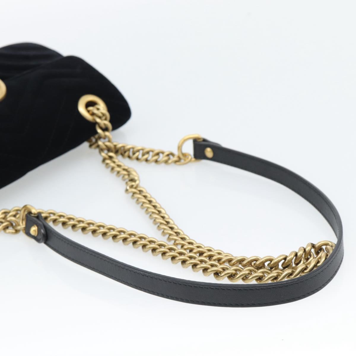 GUCCI GG Marmont Chain Shoulder Bag Velor Black Gold 446744 Auth 194944V
