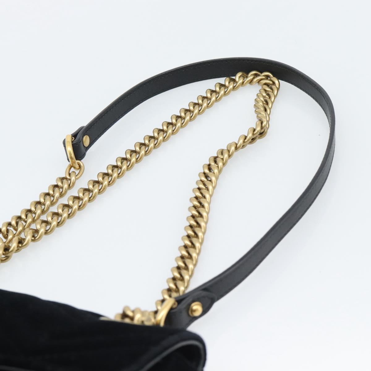 GUCCI GG Marmont Chain Shoulder Bag Velor Black Gold 446744 Auth 194944V