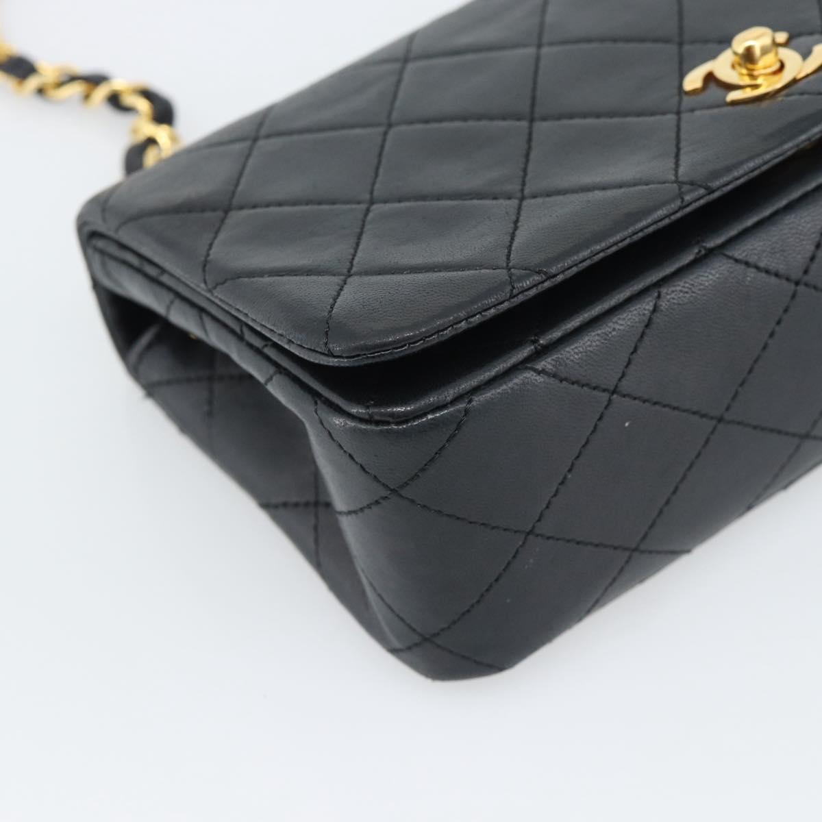 CHANEL Matelasse Chain Shoulder Bag Lamb Skin Black Gold CC Auth 194950V