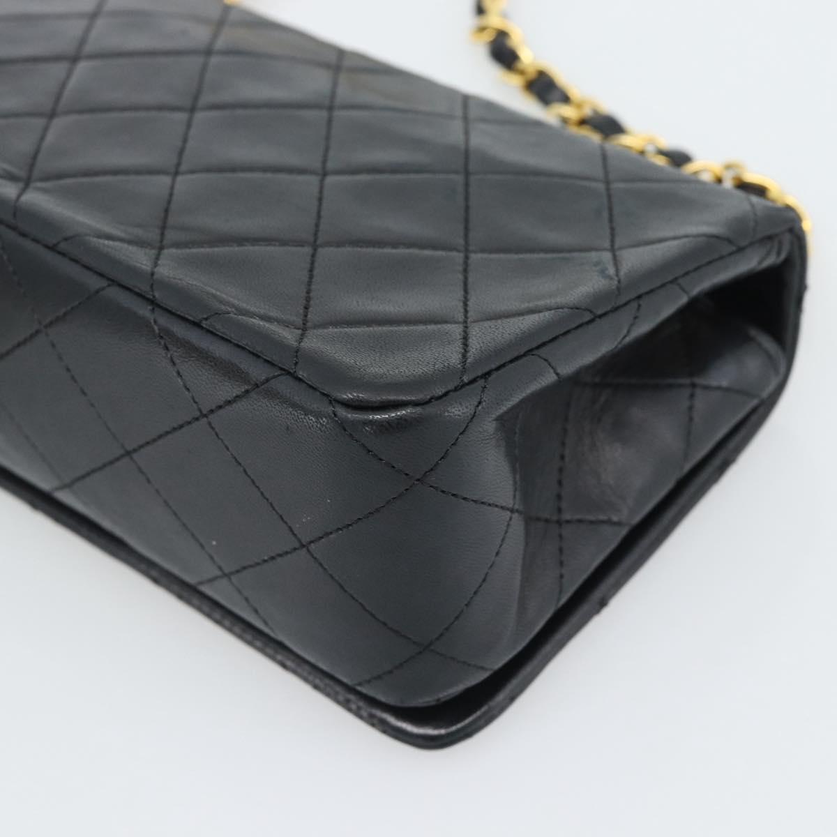 CHANEL Matelasse Chain Shoulder Bag Lamb Skin Black Gold CC Auth 194950V