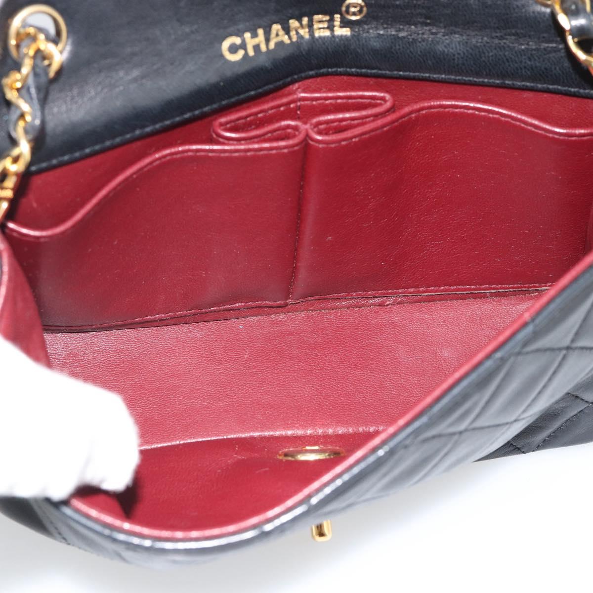 CHANEL Matelasse Chain Shoulder Bag Lamb Skin Black Gold CC Auth 194950V