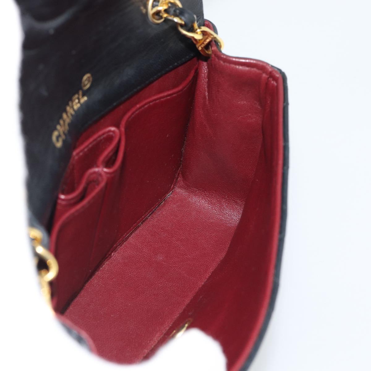CHANEL Matelasse Chain Shoulder Bag Lamb Skin Black Gold CC Auth 194950V