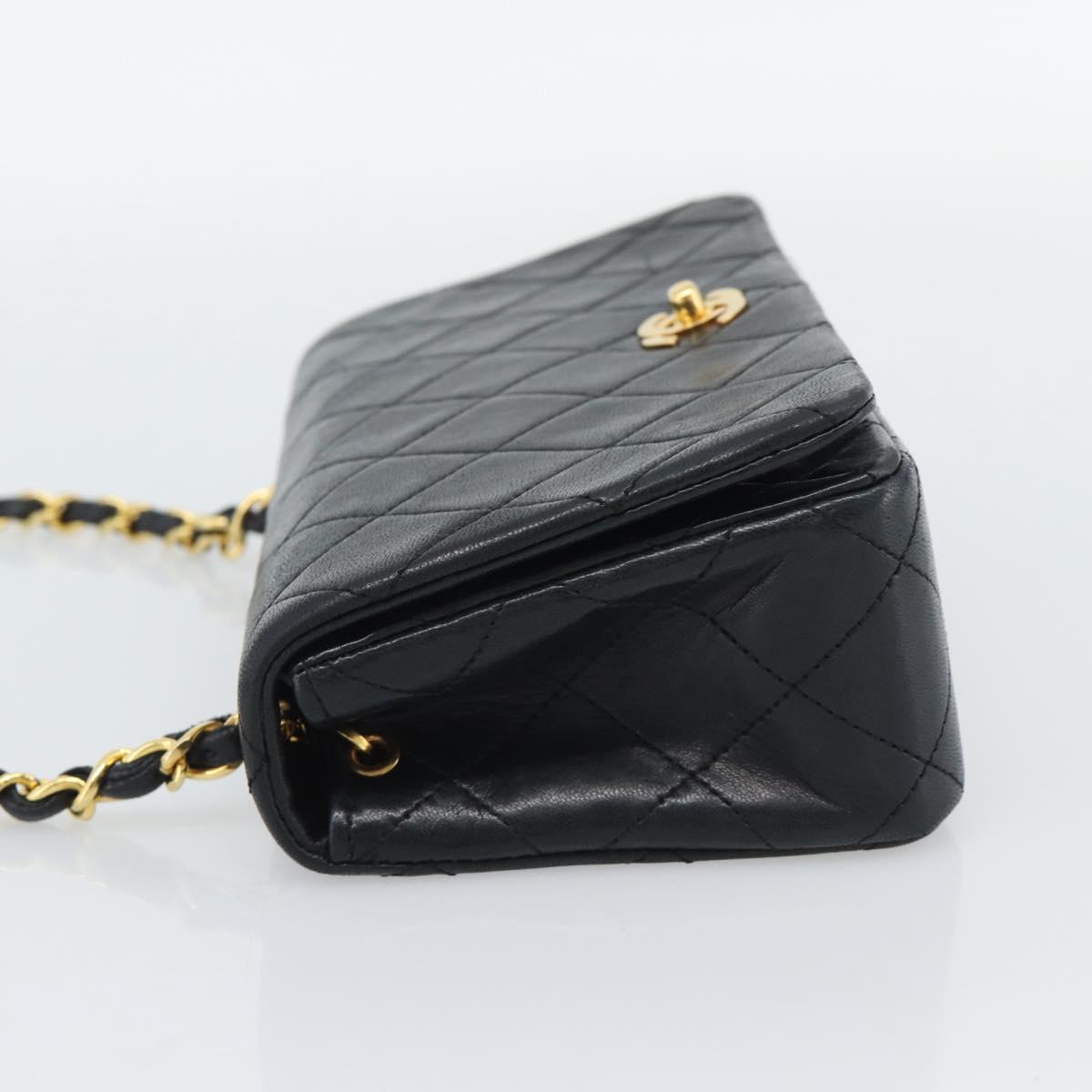 CHANEL Matelasse Chain Shoulder Bag Lamb Skin Black Gold CC Auth 194950V