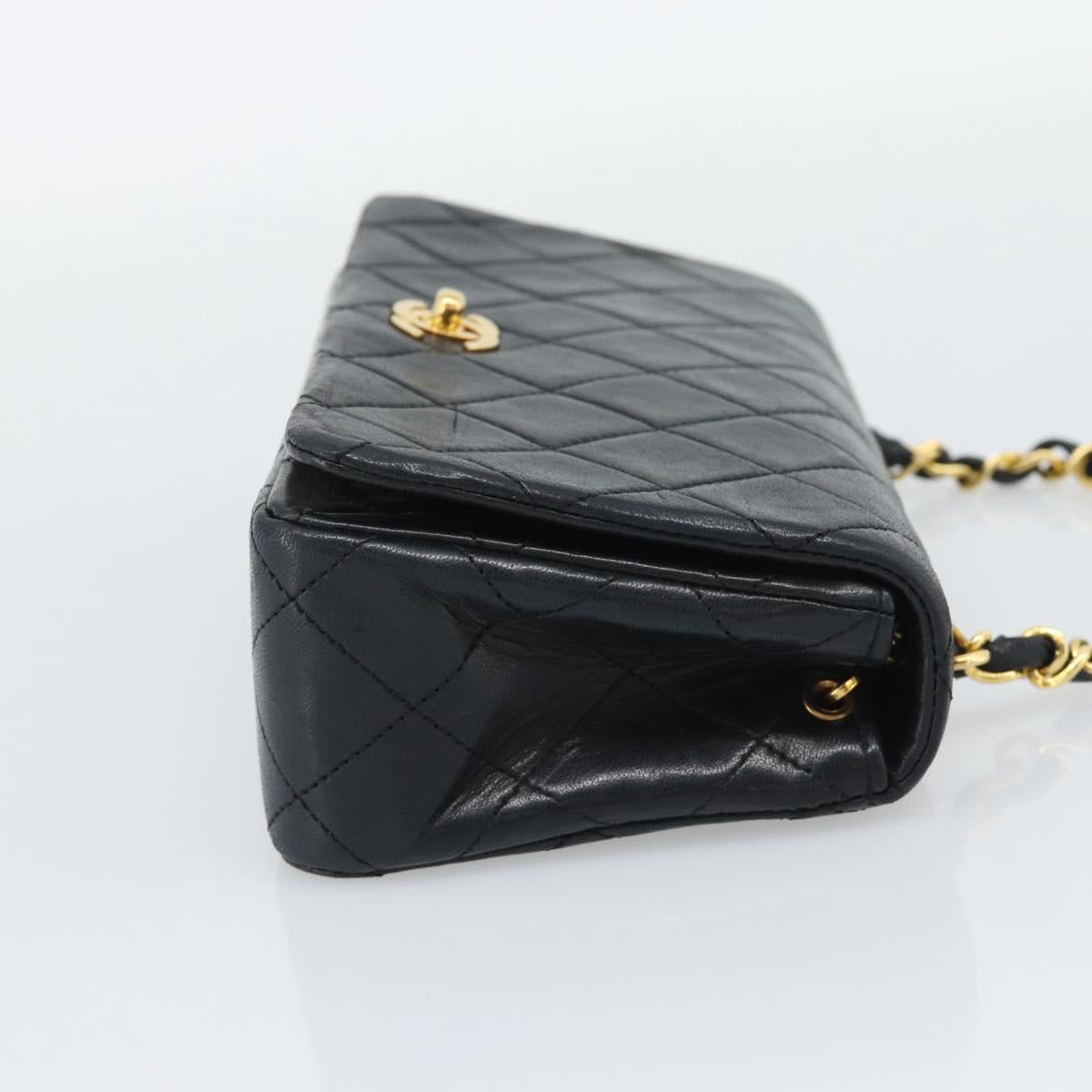 CHANEL Matelasse Chain Shoulder Bag Lamb Skin Black Gold CC Auth 194950V