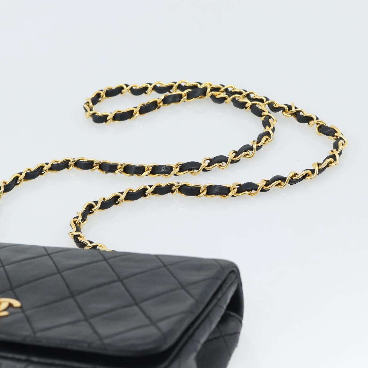 CHANEL Matelasse Chain Shoulder Bag Lamb Skin Black Gold CC Auth 194950V