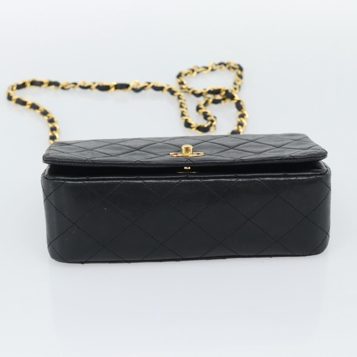 CHANEL Matelasse Chain Shoulder Bag Lamb Skin Black Gold CC Auth 194950V