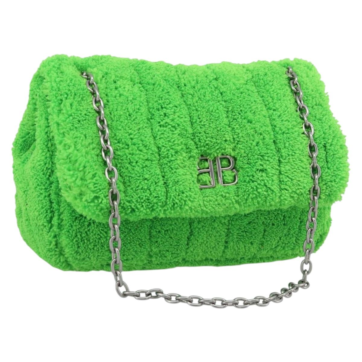 BALENCIAGA Chain Monaco Shoulder Bag Pile Green Silver 319376 Auth 194951V