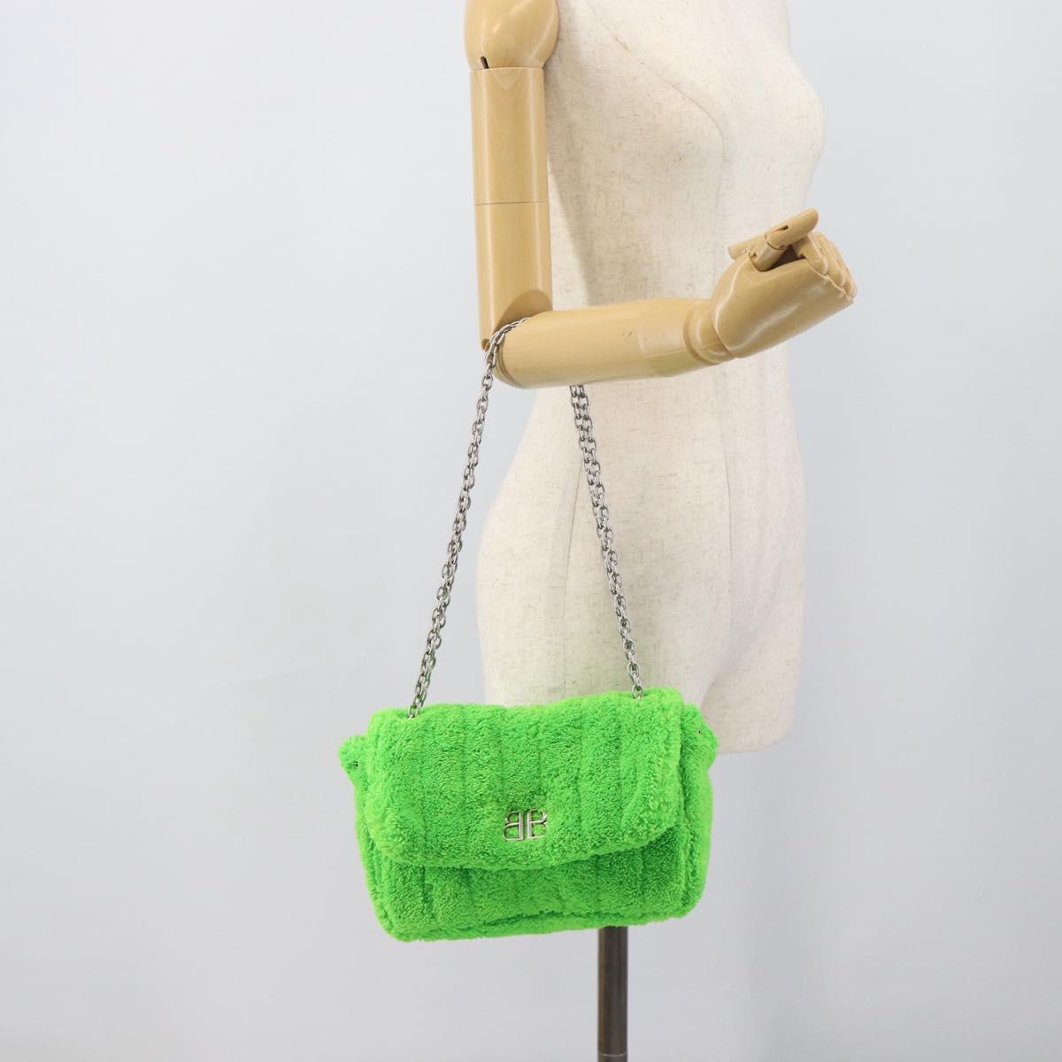 BALENCIAGA Chain Monaco Shoulder Bag Pile Green Silver 319376 Auth 194951V