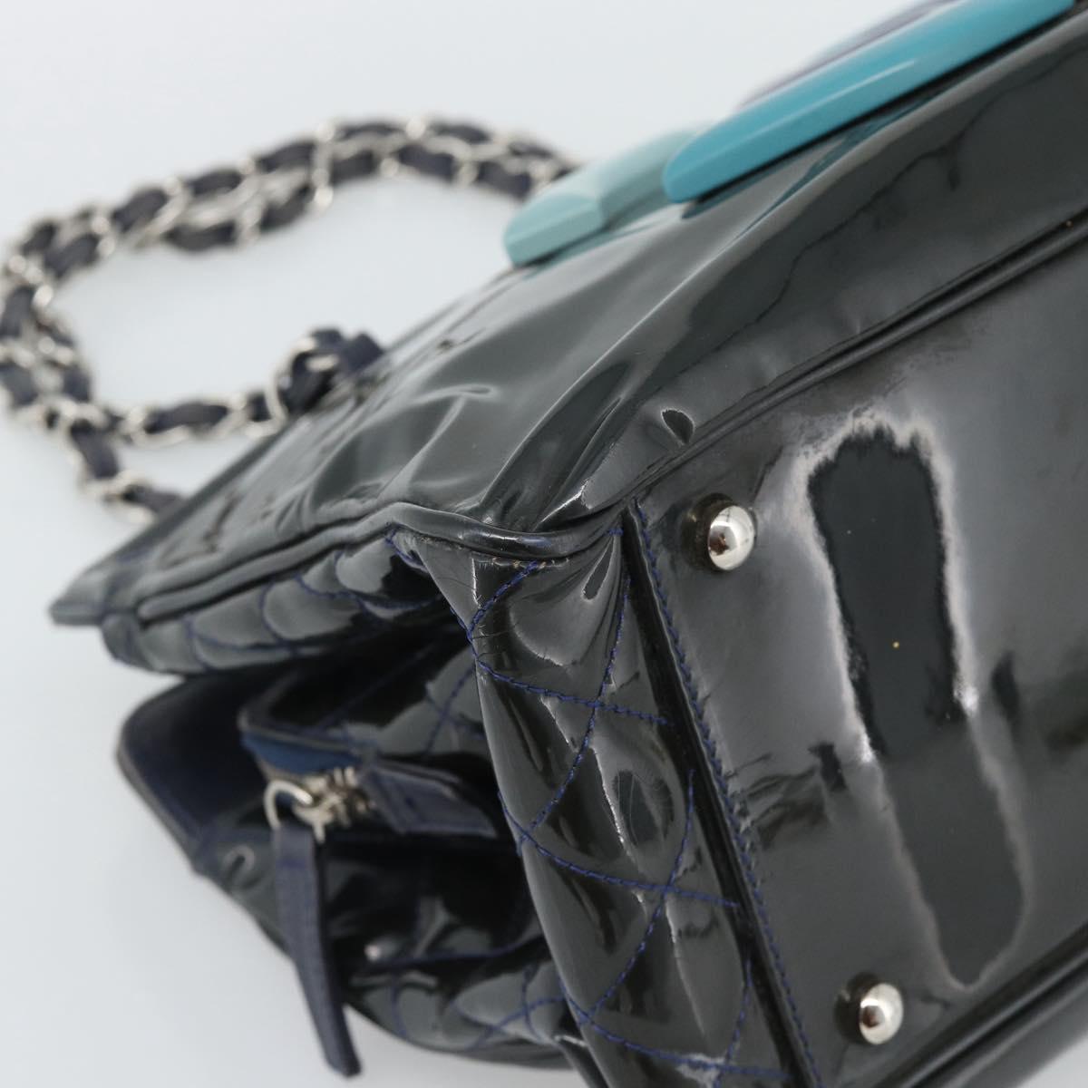 CHANEL Lip Stick Chain Tote Bag Patent Leather Black Silver CC Auth 194954