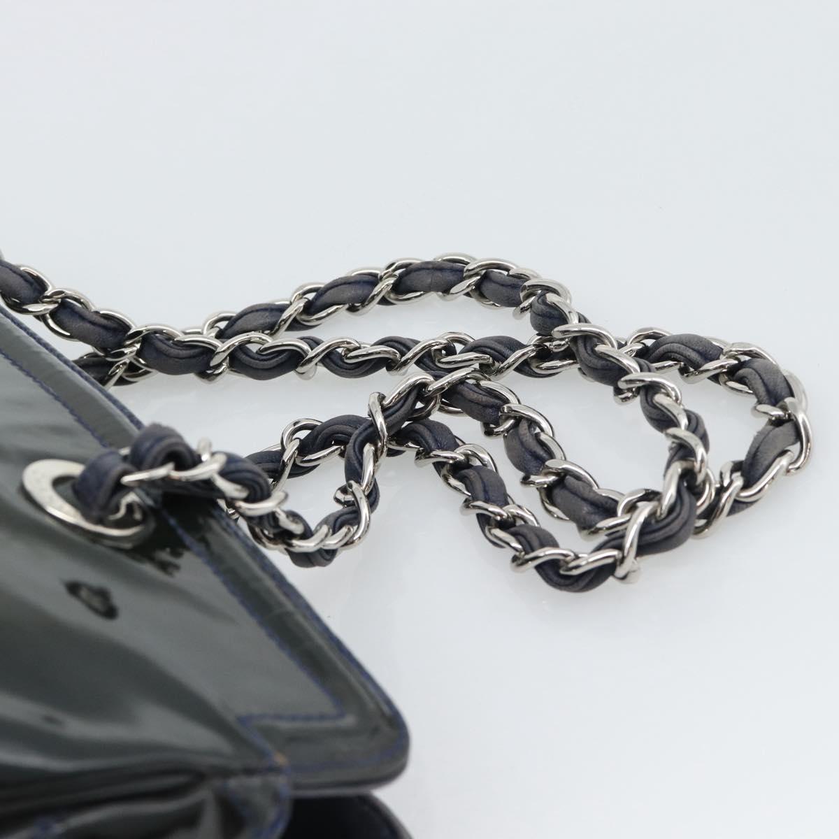 CHANEL Lip Stick Chain Tote Bag Patent Leather Black Silver CC Auth 194954