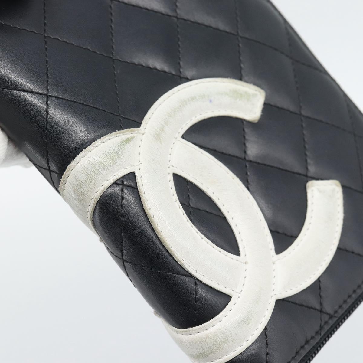 CHANEL Matelasse Cambon Line Long Wallet Leather Black Silver CC Auth 194957