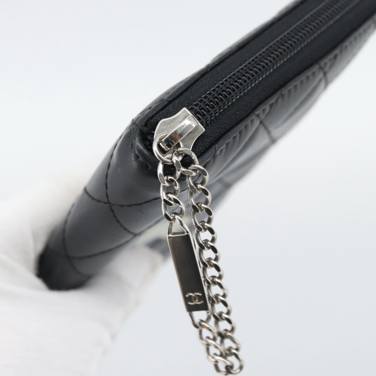 CHANEL Matelasse Cambon Line Long Wallet Leather Black Silver CC Auth 194957