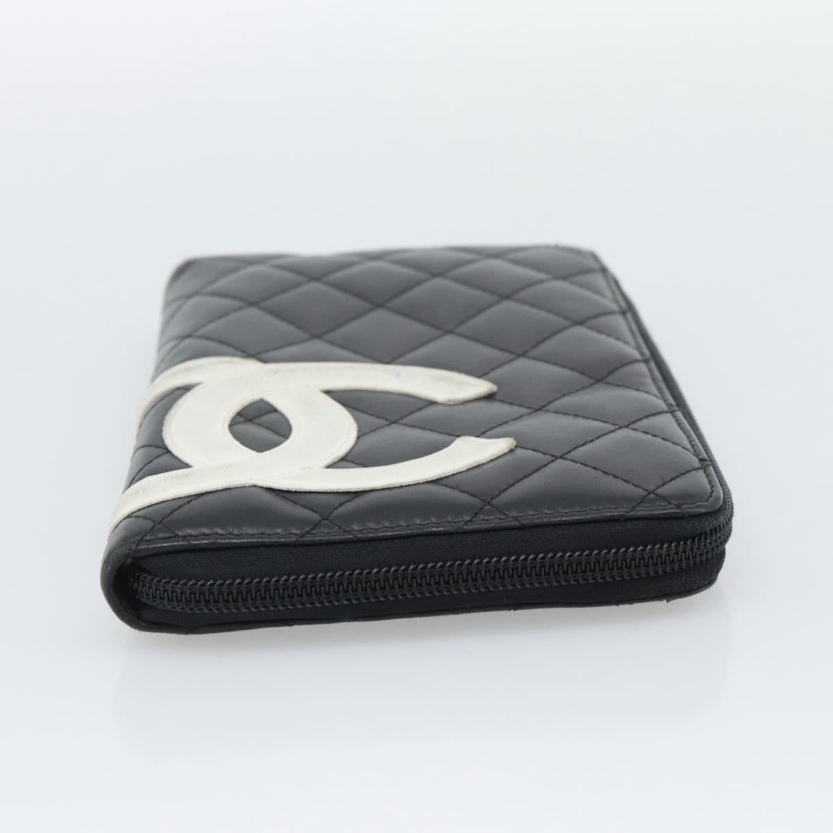 CHANEL Matelasse Cambon Line Long Wallet Leather Black Silver CC Auth 194957