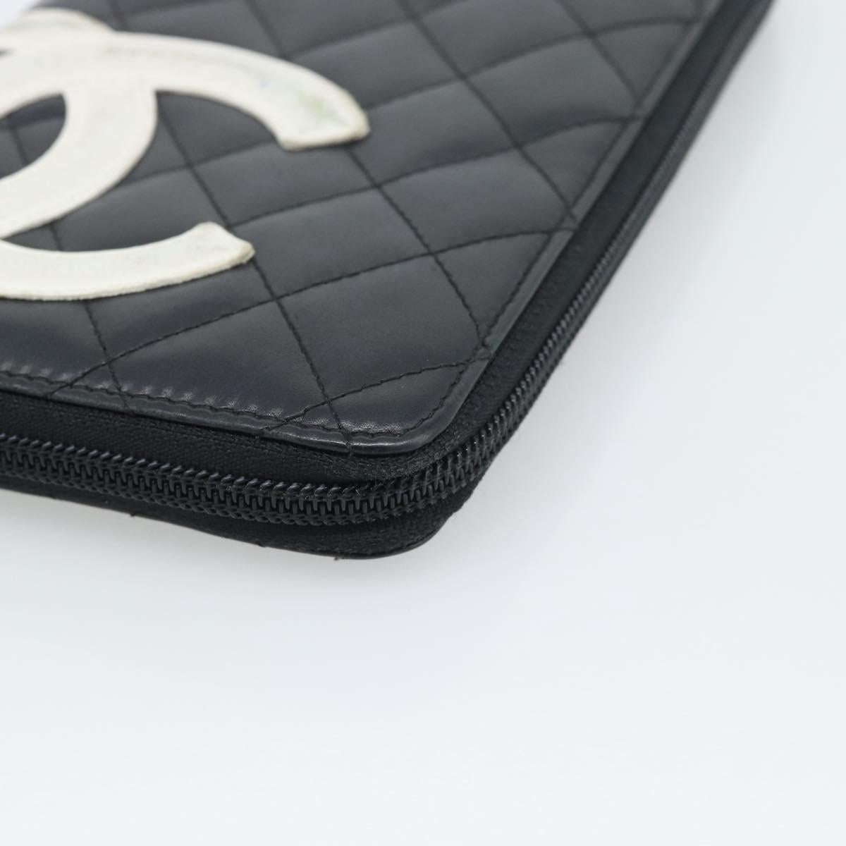 CHANEL Matelasse Cambon Line Long Wallet Leather Black Silver CC Auth 194957