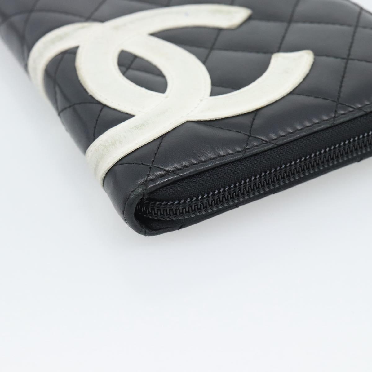 CHANEL Matelasse Cambon Line Long Wallet Leather Black Silver CC Auth 194957