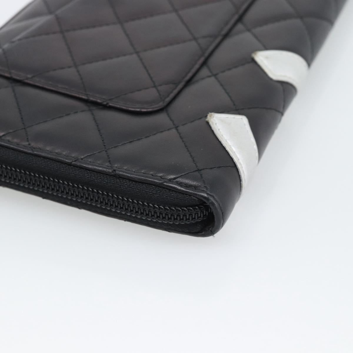 CHANEL Matelasse Cambon Line Long Wallet Leather Black Silver CC Auth 194958M