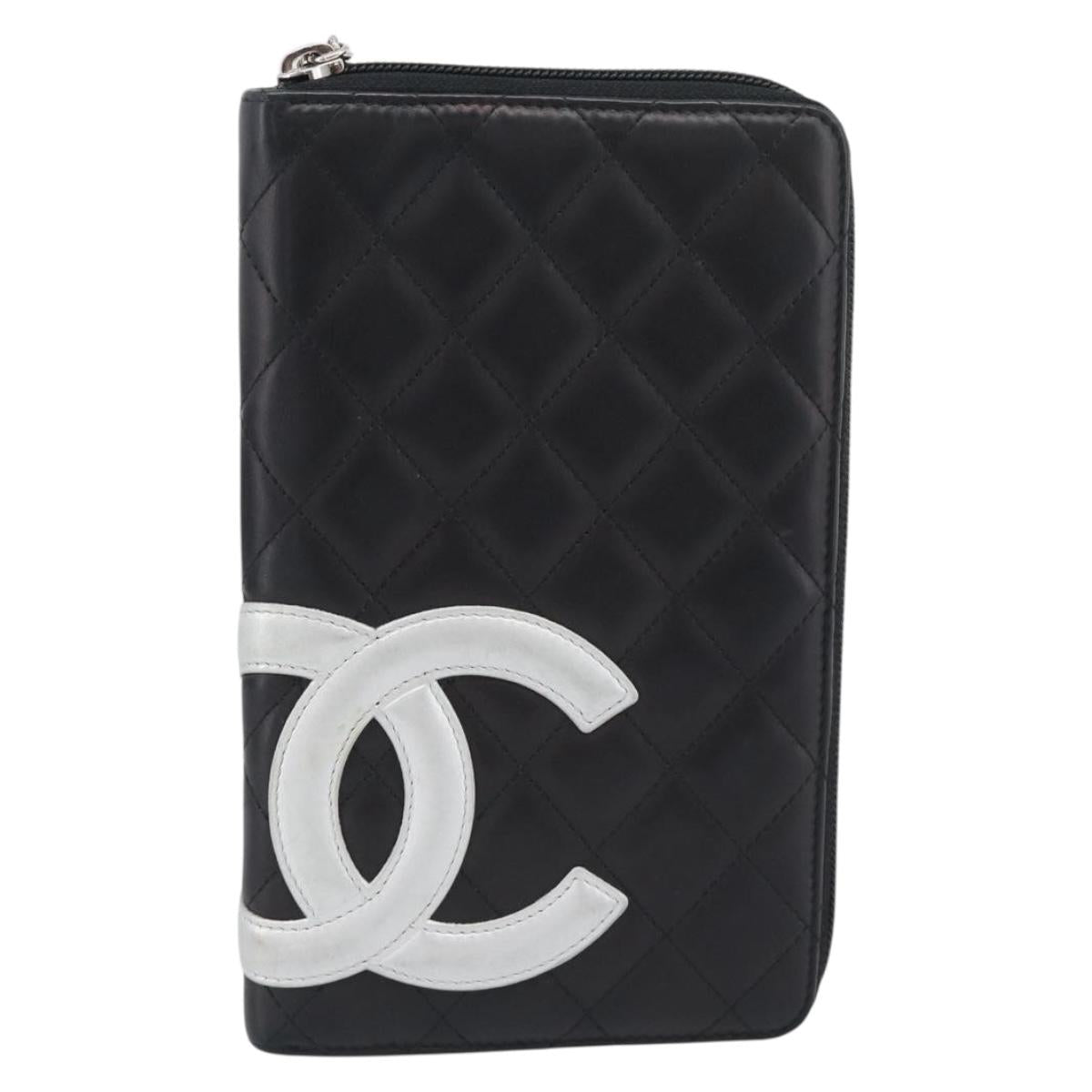 CHANEL Matelasse Cambon Line Long Wallet Leather Black Silver CC Auth 194958M