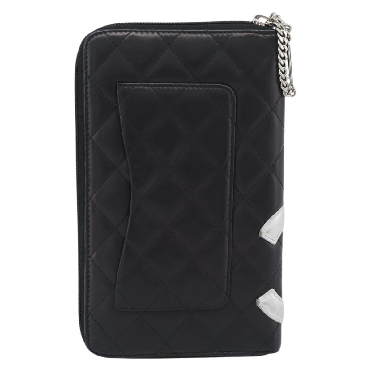 CHANEL Matelasse Cambon Line Long Wallet Leather Black Silver CC Auth 194958M