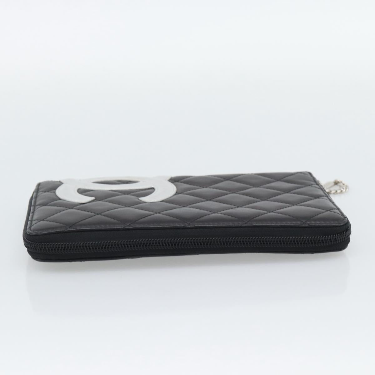 CHANEL Matelasse Cambon Line Long Wallet Leather Black Silver CC Auth 194958M