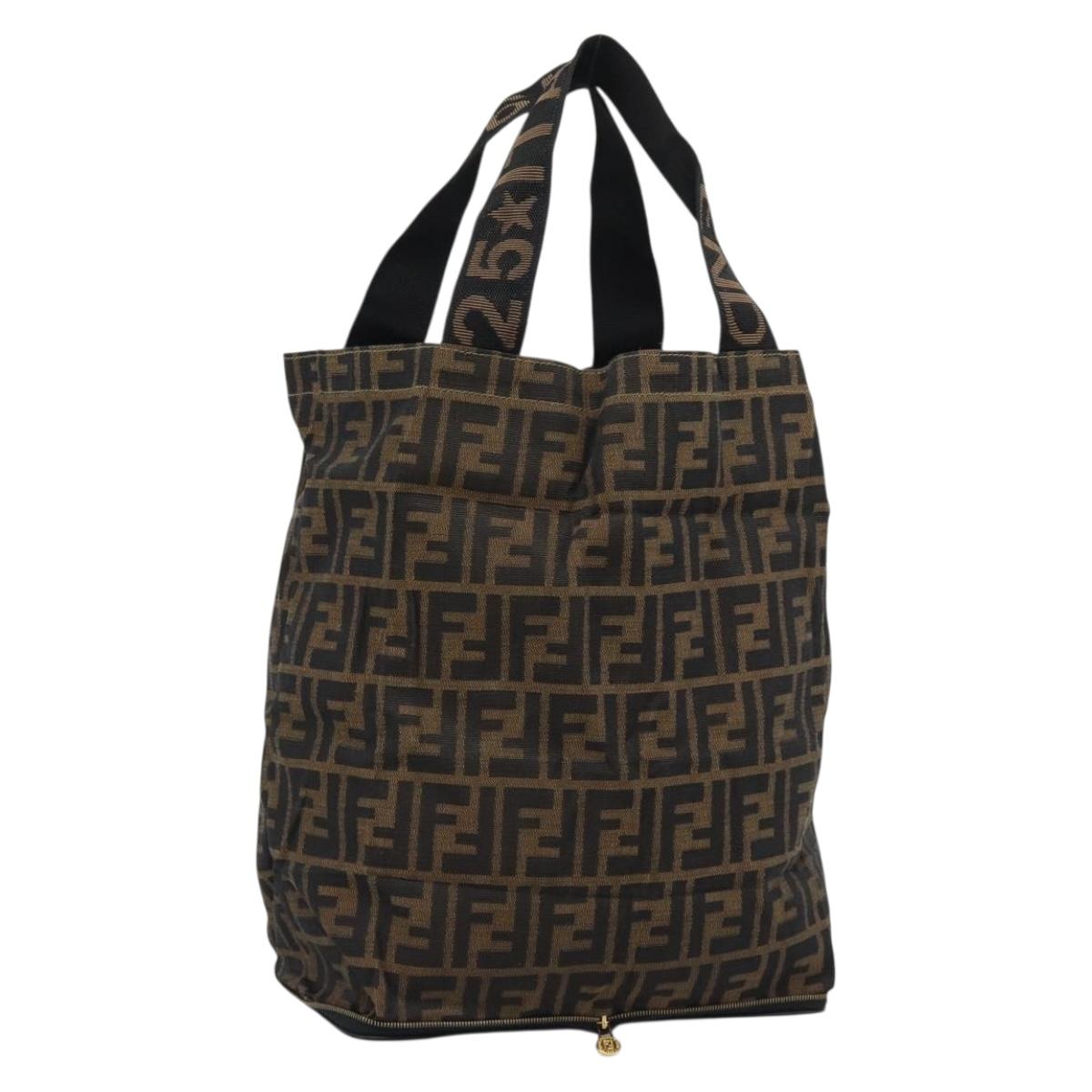 FENDI Zucca Canvas Hand Bag Black Brown Auth 194961A