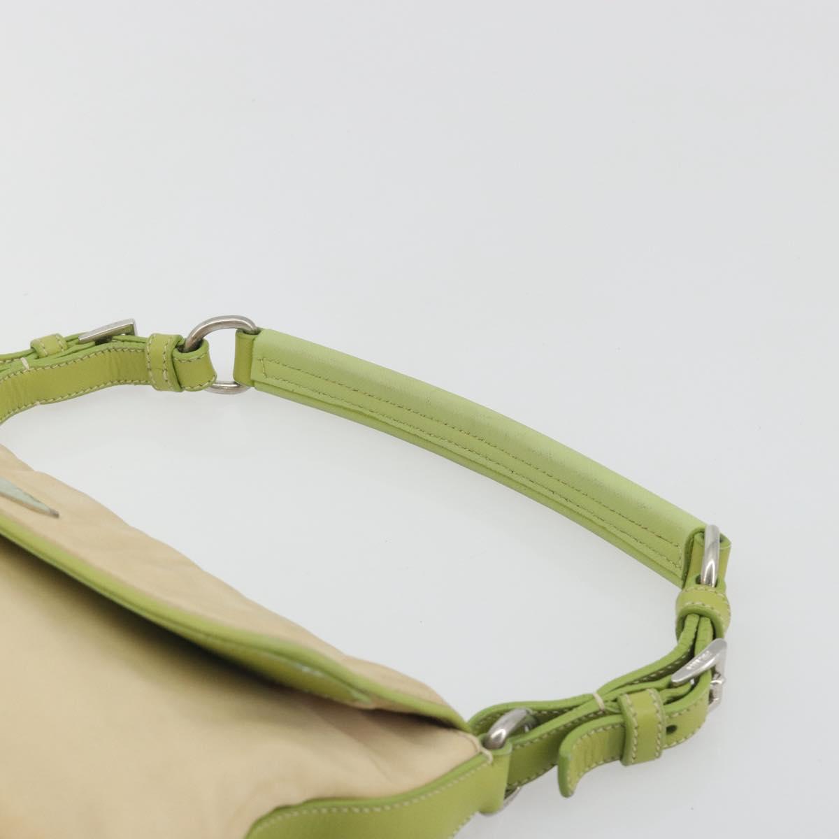PRADA Shoulder Bag Nylon Beige Silver Auth 194981A