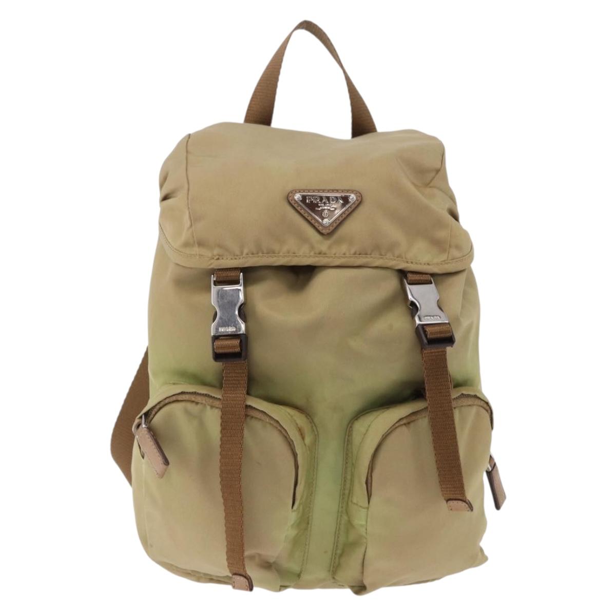 PRADA Backpack Nylon Beige Silver Auth 194982