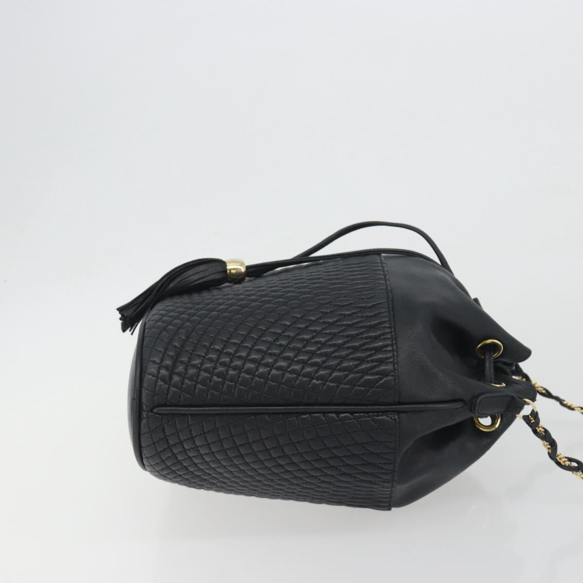 BALLY Chain Shoulder Bag Leather Black Gold Auth 194985A