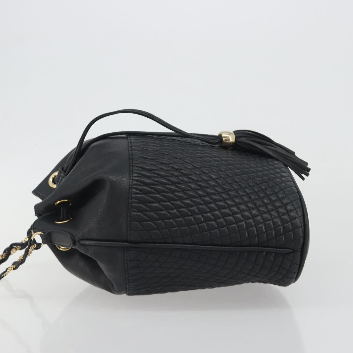 BALLY Chain Shoulder Bag Leather Black Gold Auth 194985A