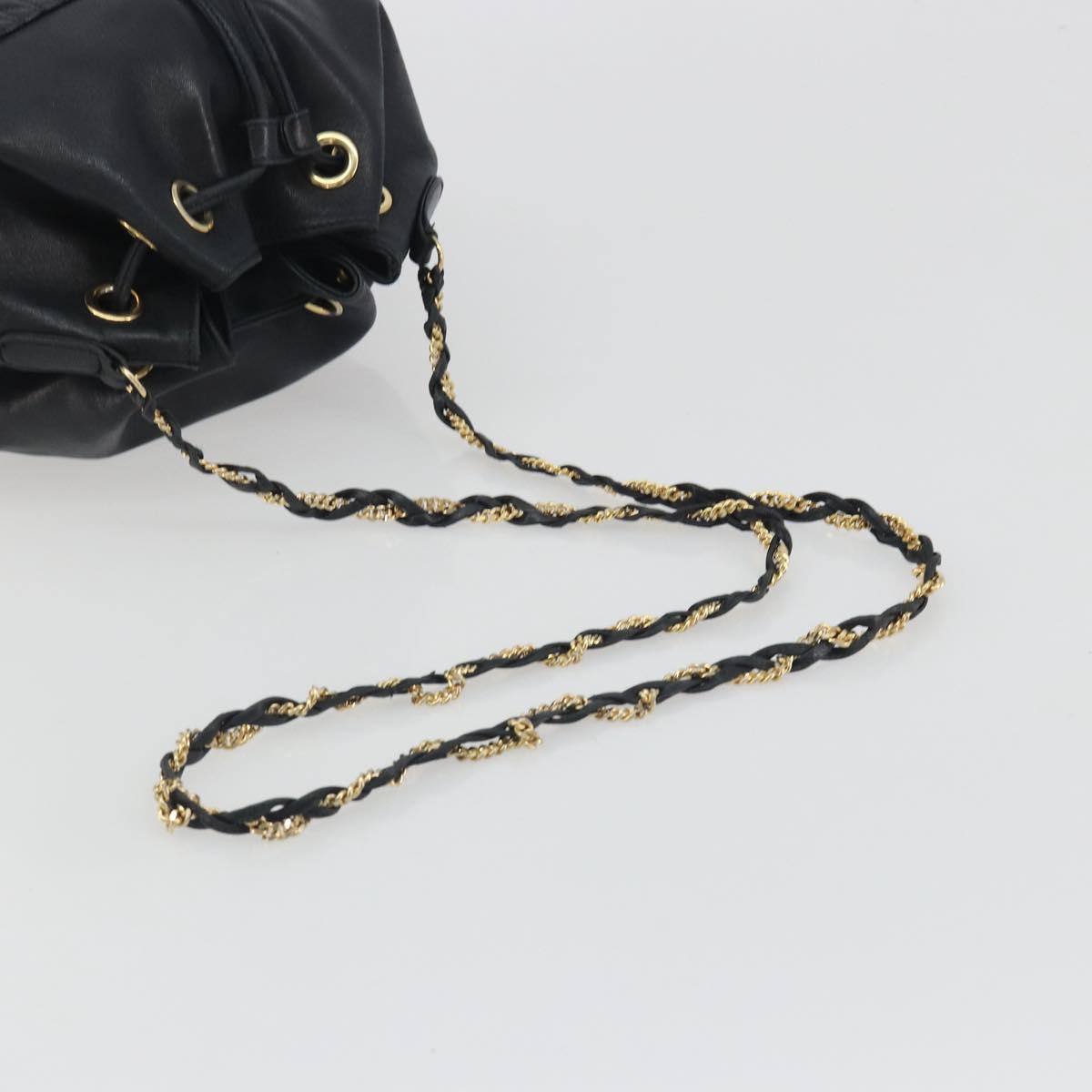 BALLY Chain Shoulder Bag Leather Black Gold Auth 194985A