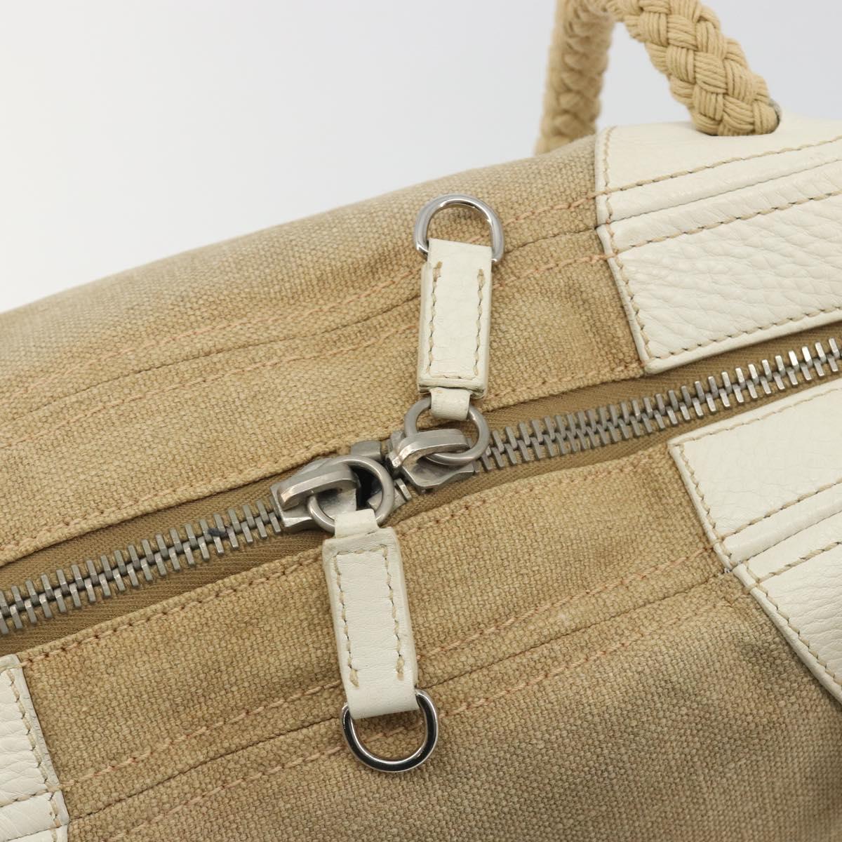 Miu Miu Boston Bag Canvas Beige Silver Auth 194986