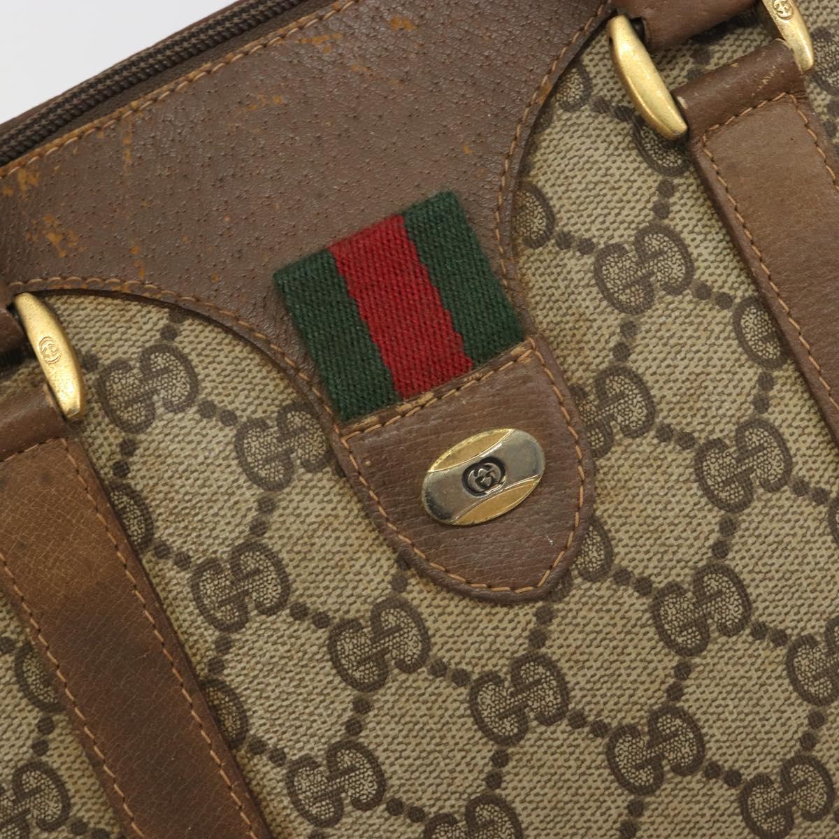 GUCCI GG Supreme Web Sherry Line Boston Bag PVC Beige Gold 40 02 007 Auth 194987