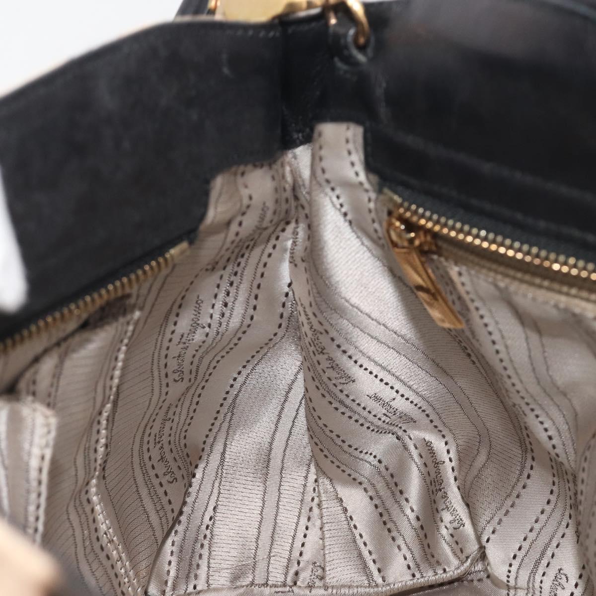 Salvatore Ferragamo Gancini Hand Bag Harako Leather 2way Beige Gold Auth 194990A