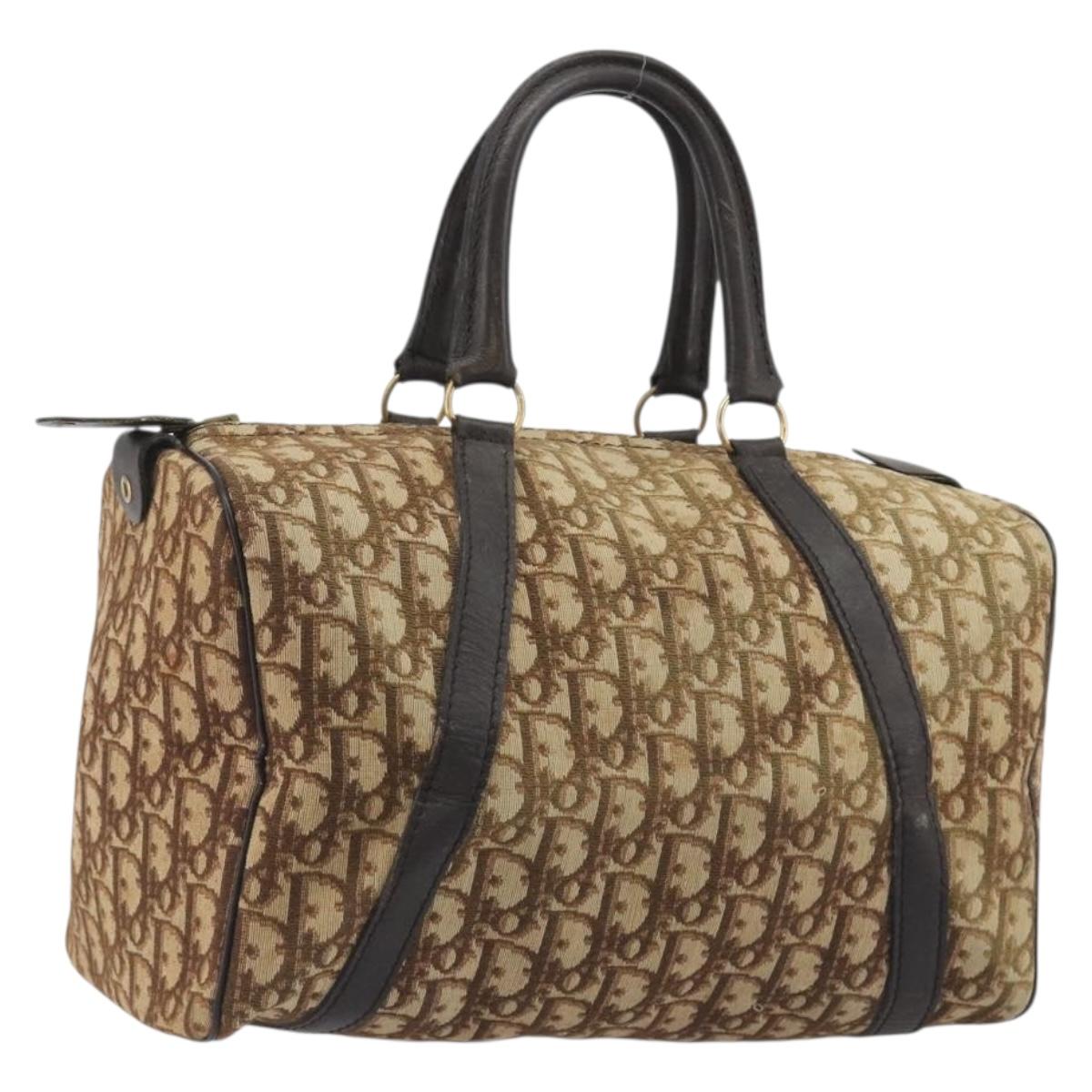 Christian Dior Trotter Canvas Boston Bag Beige Gold Auth 194992